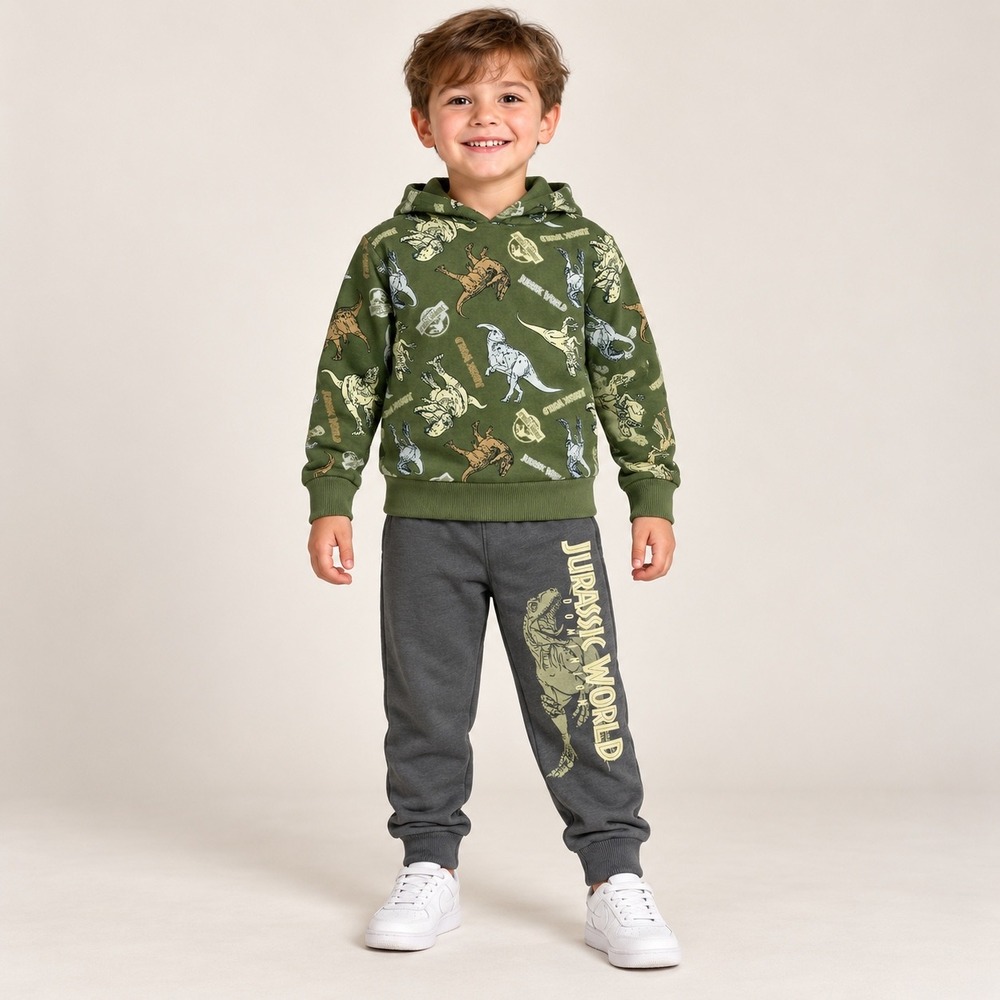 Jurassic World Dominion Boys Fleece Hoodie and Jogger Set Green Gray Size 4